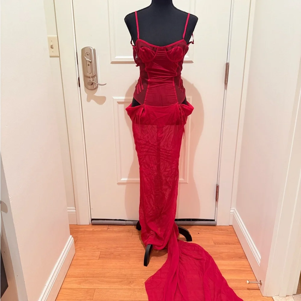 The Attico Red Sheer Chemise - Picture 3 of 6